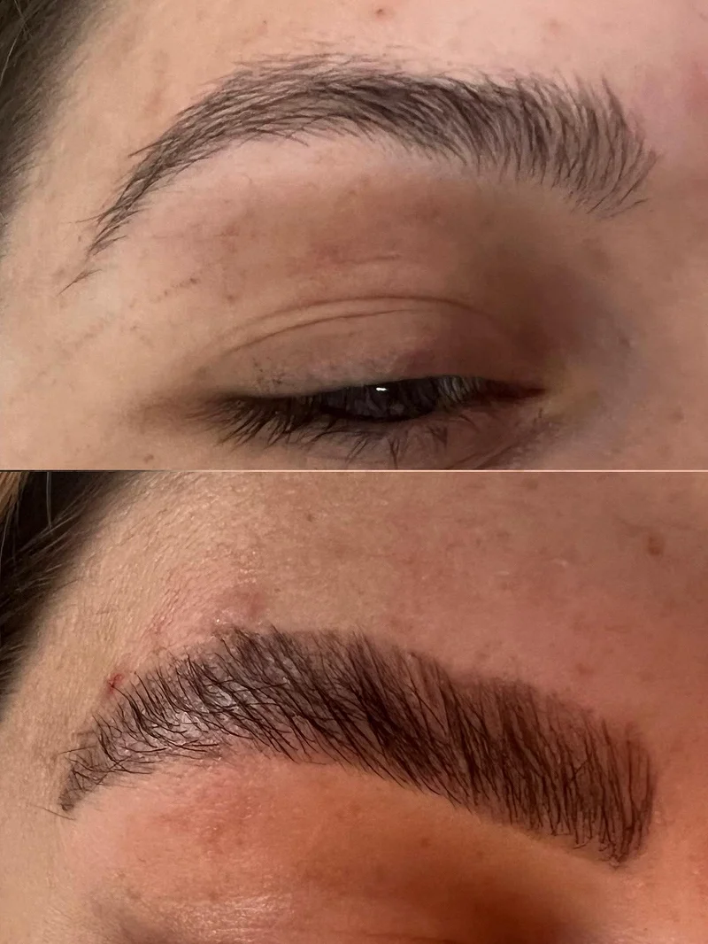 Brow lamination before and after, sparse to dramatic