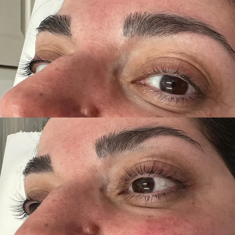 Lash lift and brow reshape before and after