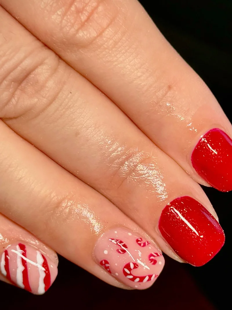 Red candy cane Christmas nails